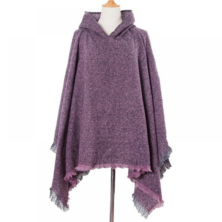 Ladies' Hooded Cape with Fringed Hem, Crochet Poncho Knitting Patterns for  Women