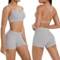 thumbnail image 1 of Ladies Hoodies Long Sleeve Outfits Women 2 Piece Workout Sets, Cropped Cami Tops Yoga Bra with High Waisted Legging Shorts Seamless Gym Athletic Clothing Set Gray M, 1 of 9