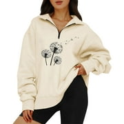 Ladies Hoodless Sweatshirts Letter Printed Long Sleeve Clothes Leisure Fashion Temperament Zipper Cap Tops Weekend Holiday Sweatshirt For Woman