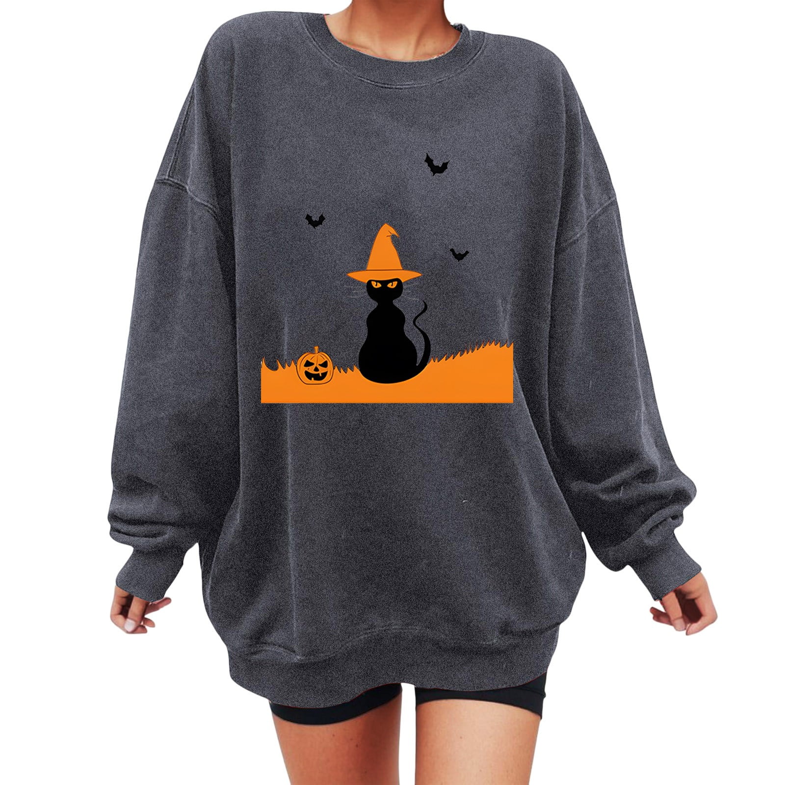 Ladies Hoodless Sweatshirts Pumpkin Printed Long Sleeve Clothes ...