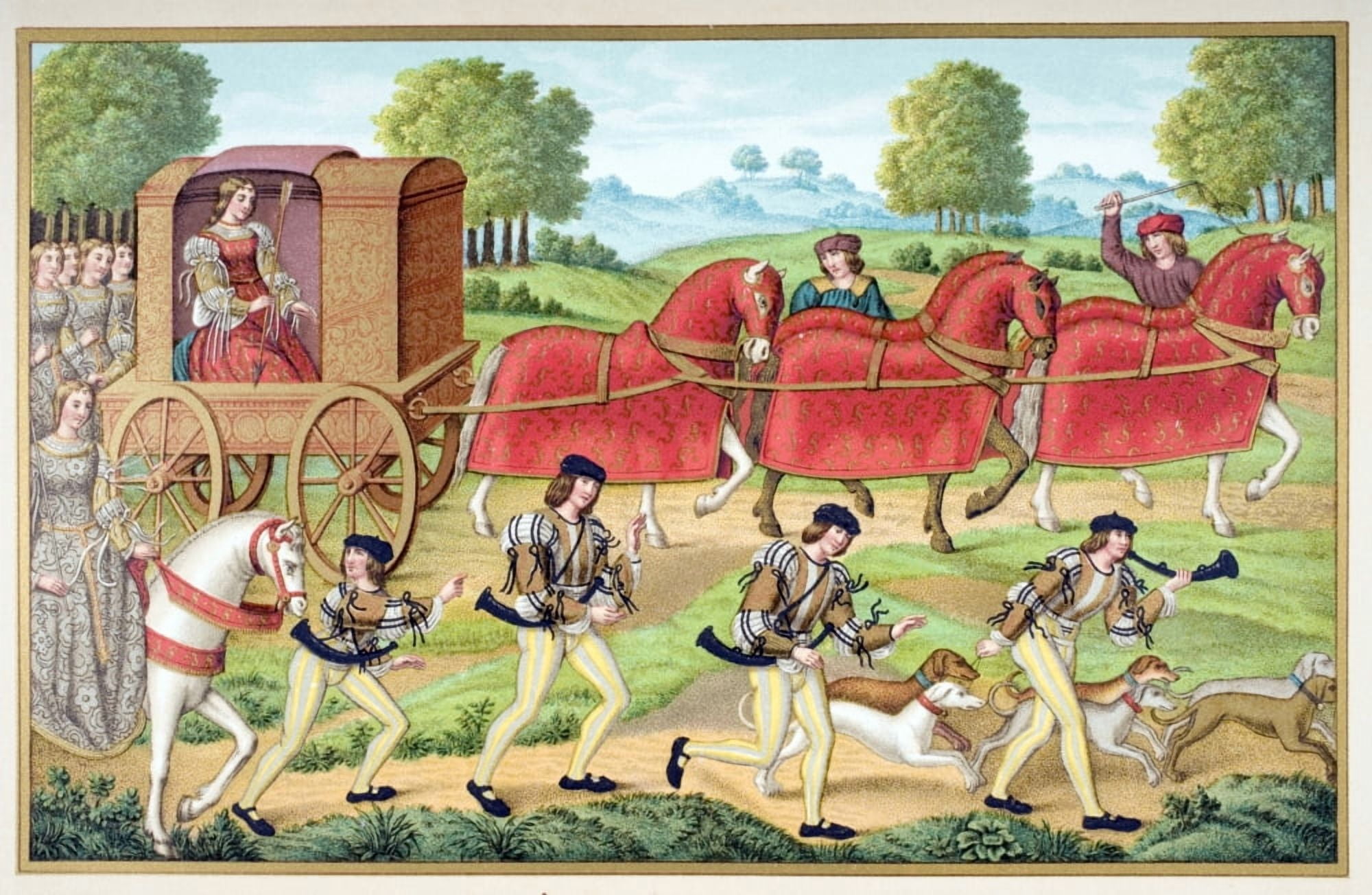 Ladies Hunting 19Th Century Reproduction Of 15Th Century Miniature In Manuscript Copy Of OvidS Epistles Canvas Art - Ken Welsh Design Pics (36 x 22)