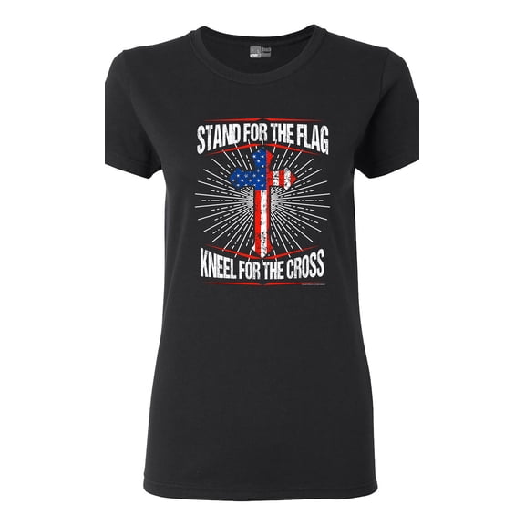 Ladies I Stand For Flag Kneel For Cross American Flag USA DT T-Shirt Tee