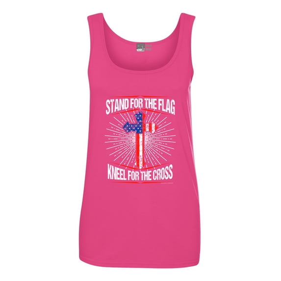 Ladies I Stand For Flag Kneel For Cross American Flag USA DT Tank Tops