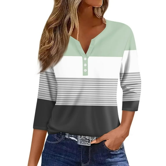 Ladies' Independence Day Printed Button V-neck Top/shirt