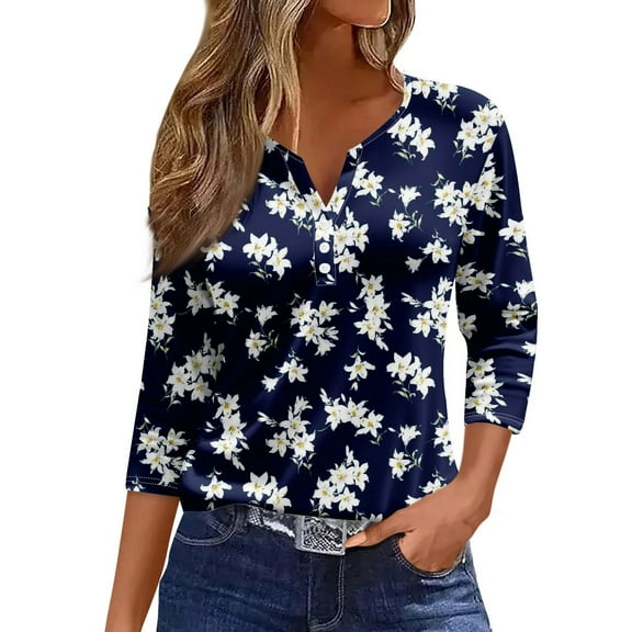 Ladies' Independence Day Printed Button V-neck Top/shirt