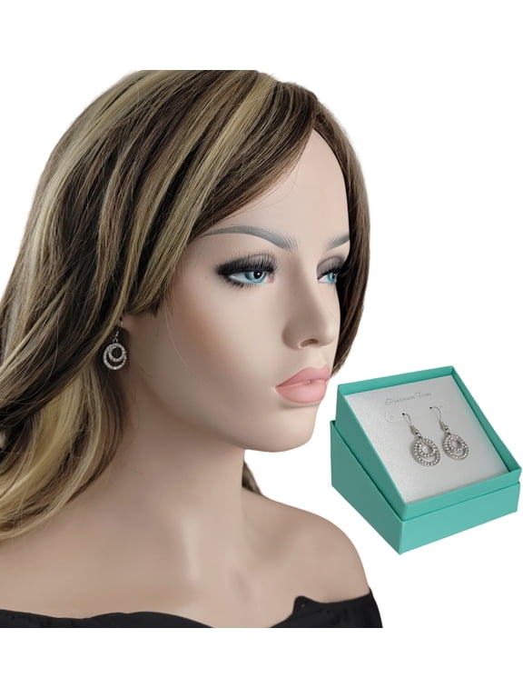 Ladies Infinity Circle Rhinestone Dangle Earrings - Silver Tone - Gift Boxed