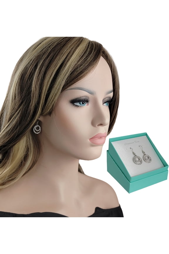 Ladies Infinity Circle Rhinestone Dangle Earrings - Silver Tone - Gift Boxed