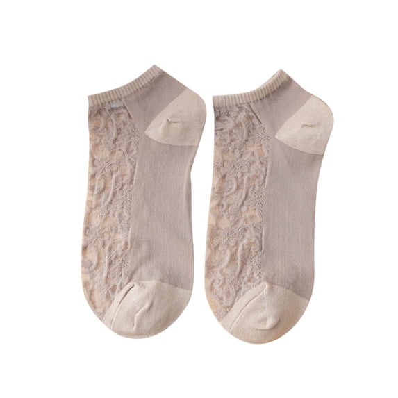 Ladies Invisible Lace Socks Thin Cotton Bottom Non Slip Low Cut Footies for Flats Summer