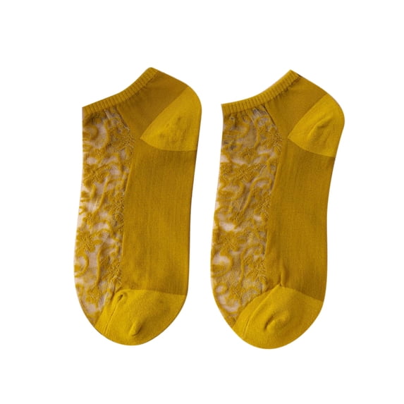 Ladies Invisible Lace Socks Thin Cotton Bottom Non Slip Low Cut Footies for Flats Summer