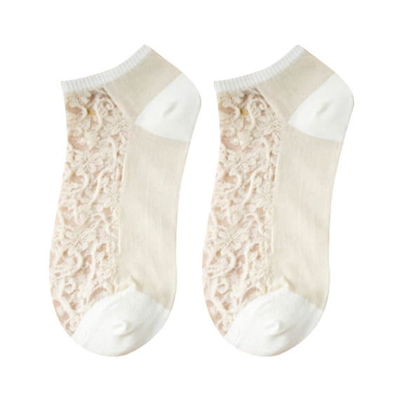 Ladies Invisible Lace Socks Thin Cotton Bottom Non Slip Low Cut Footies for Flats Summer