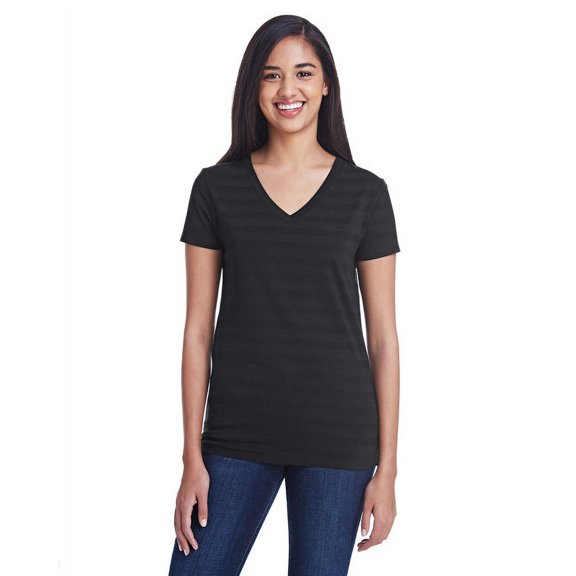 Ladies' Invisible Stripe V-Neck T-Shirt - BLCK INVSBL STRP - 2XL
