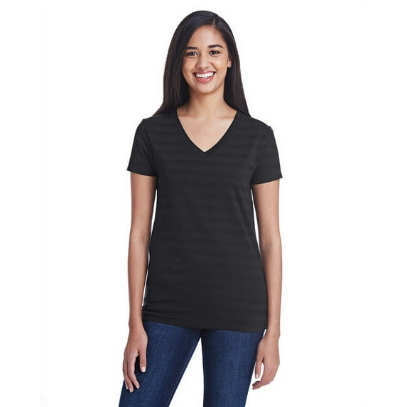 Ladies' Invisible Stripe V-Neck T-Shirt - BLCK INVSBL STRP - S