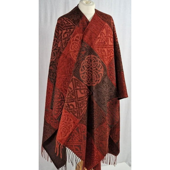 Calzeat Women's Irish Celtic Knot Ruana, Red, 1 Piece
