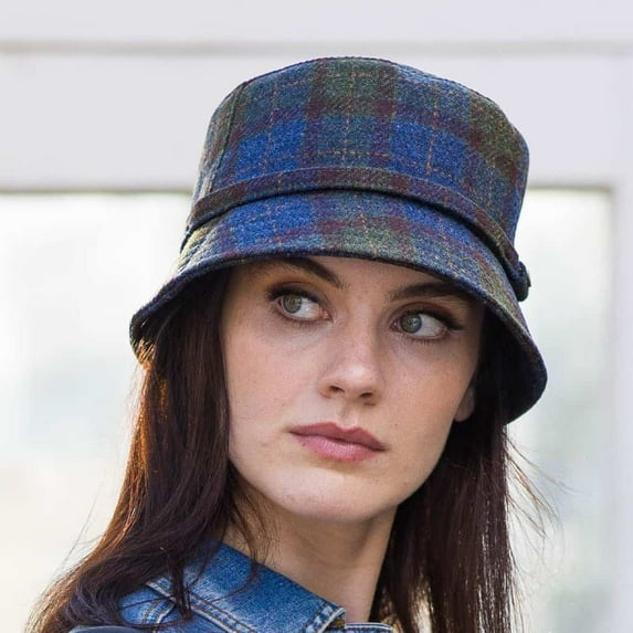 Ladies Irish Tweed Green Red And Blue Plaid Emily Hat Made By Mucros Weavers