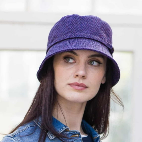 Ladies Irish Tweed Purple Herringbone Emily Hat Made By Mucros Weavers
