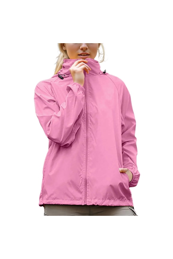 Ladies Jackets Windbreaker Lightweight Zip Up Hooded Softshell Jacket Sporty Spring Summer Fall Outerwear Relaxed Fit Pink XS