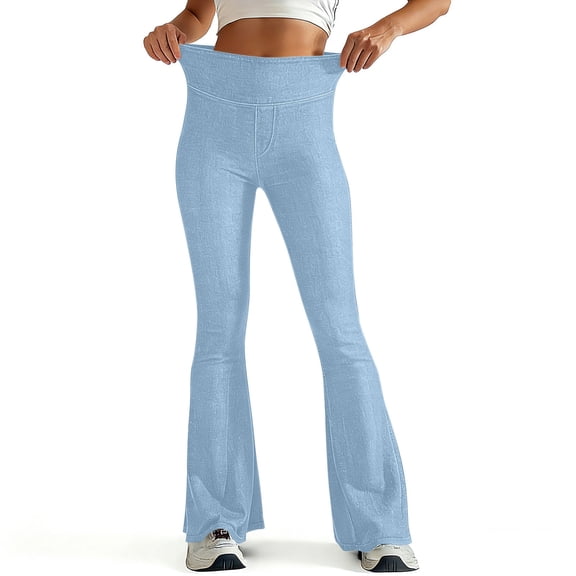 Ladies Jeans High Waisted Bell Bottom Jeans for Women Stretchy Flare Jeans Pull on Wide Leg Denim Leggings Casual Yoga Pants Light Blue M