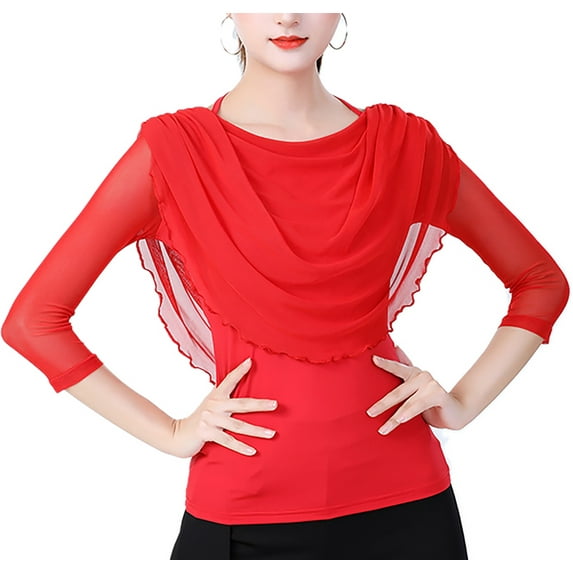 Ladies Jersey Draped Cowl Neck Latin Dance Practice Competition Top With Lace Up Back Detail