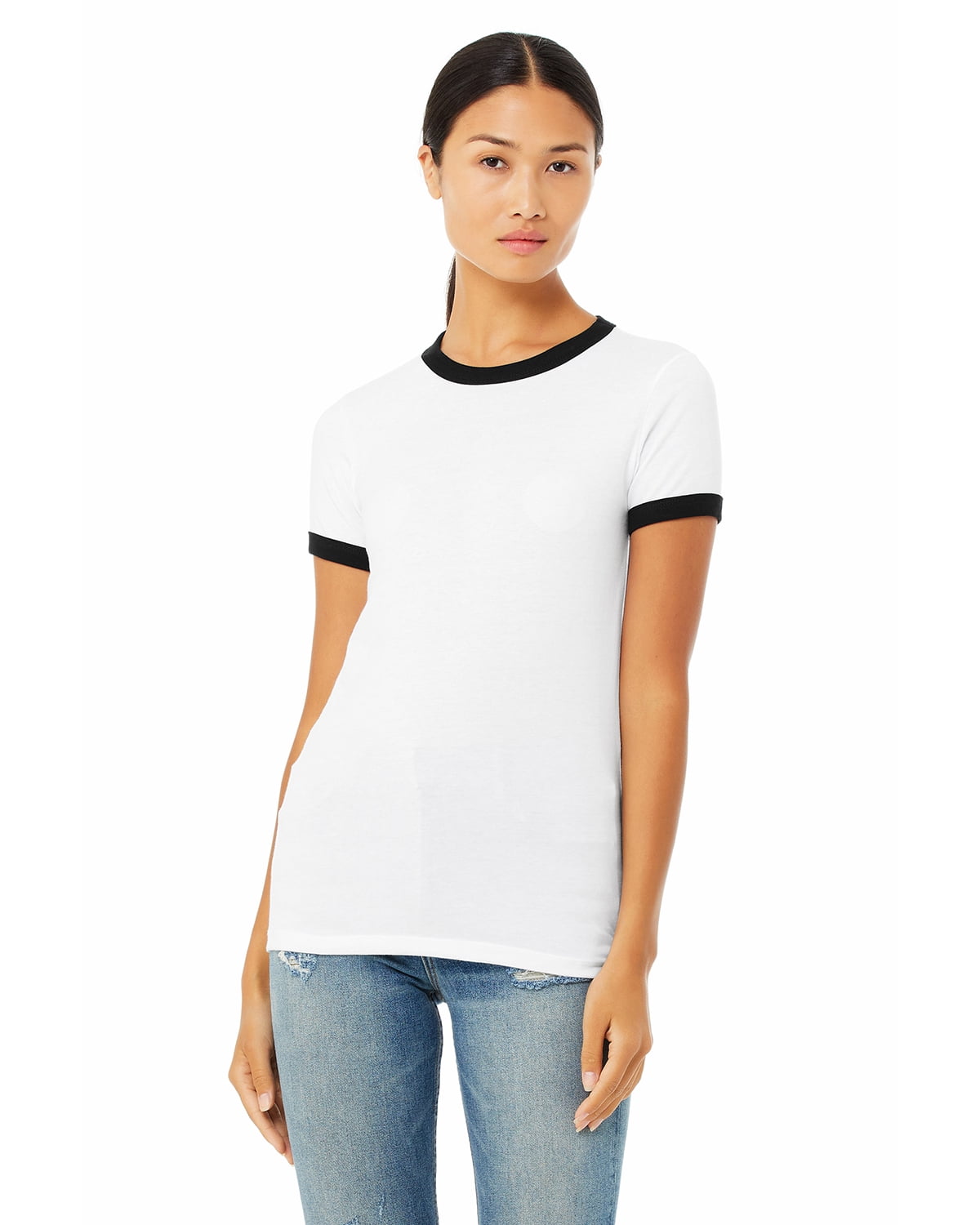 ★KODAK★ Essential Ringer Short Sleeve T-shirt Women WHITE Ladies' Jersey Short-Sleeve Ringer T-Shirt WHITE/ BLACK M