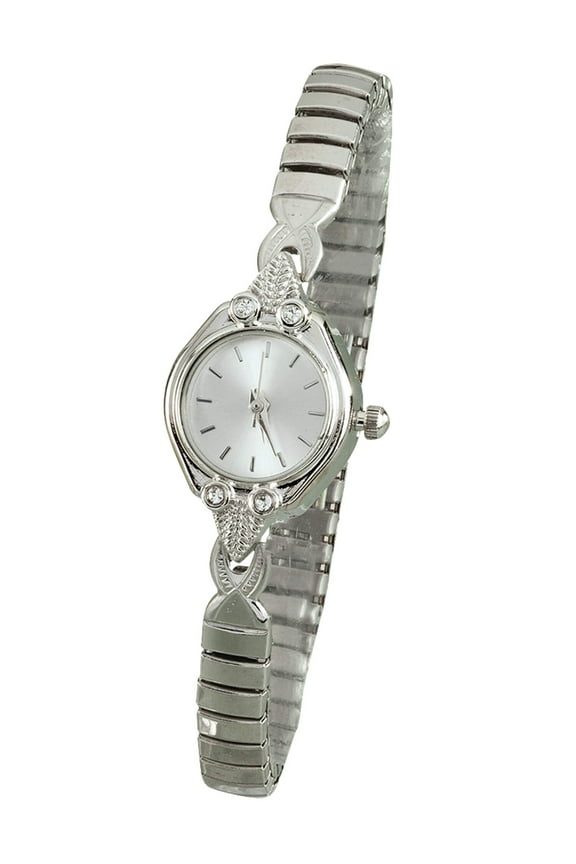 Ladies Jeweled Expansion Watch, Made of Durable Stainless Steel and Zinc Alloy, Silvertone - Measures 3/4" Long x 5/8" Wide