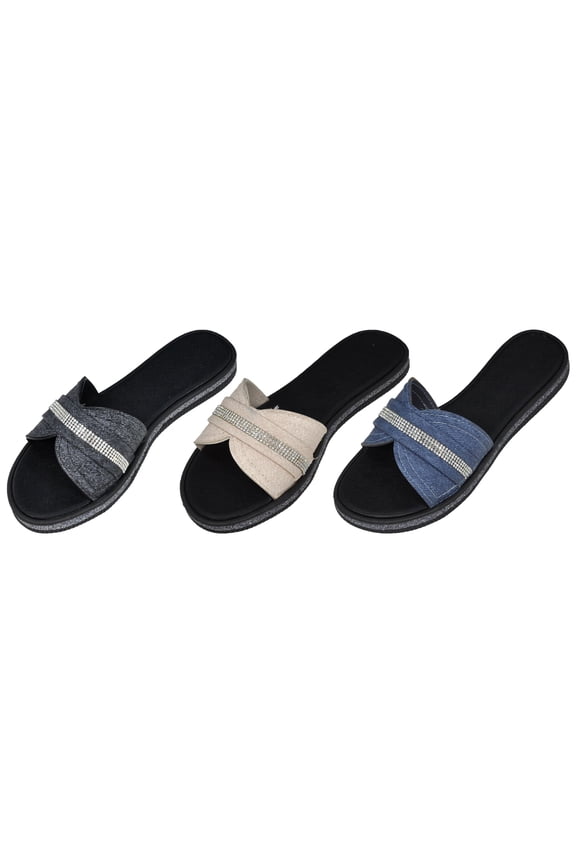 (Ladies) Jeweled Fashion slide, Western Style Flair, every day use 30 pairs in a case (Bulk Pack)