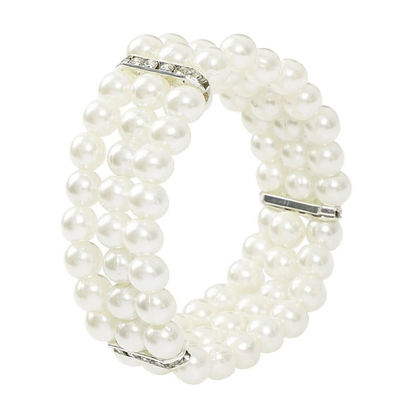 Unique Bargains Ladies Jewelry 3 Rows Imitation Pearls Bead Stretch Wrist Bracelet Bangle Grey White