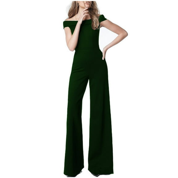 Ladies Jumpsuit Elegant Cold Shoulder Playsuit Women Wide Leg High Waist Romper Loose Summer Overalls Sleeveless Solid Rompers Casual Work Playsuits for Party Wedding Holiday