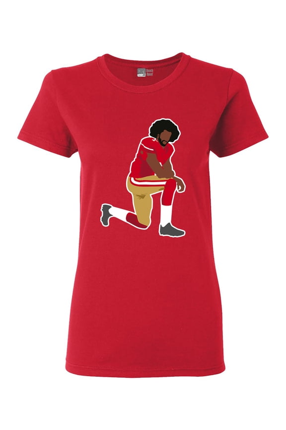 Ladies Kaepernick 7 Kneel Stand Football Protest Kap Front Back DT T-Shirt Tee