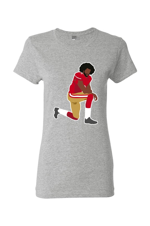 Ladies Kaepernick 7 Kneel Stand Football Protest Kap Front Back DT T-Shirt Tee