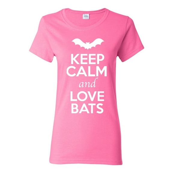 Ladies Keep Calm And Love Bats Animal Lover T-Shirt Tee