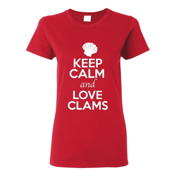 Ladies Keep Calm And Love Clams Shell Animal Lover T-Shirt Tee