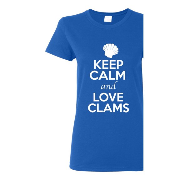 Ladies Keep Calm And Love Clams Shell Animal Lover T-Shirt Tee