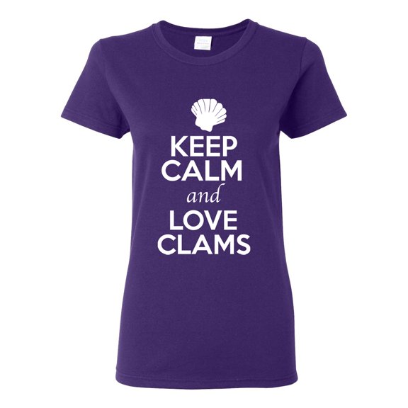 Ladies Keep Calm And Love Clams Shell Animal Lover T-Shirt Tee
