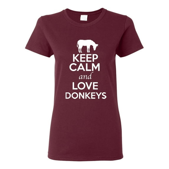 Ladies Keep Calm And Love Donkeys Horse Animal Lover T-Shirt Tee