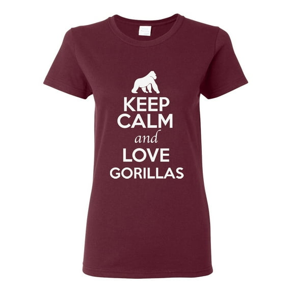 Ladies Keep Calm And Love Gorillas Monkey Animal Lover T-Shirt Tee