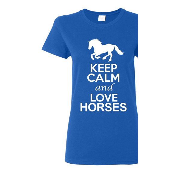 Ladies Keep Calm And Love Horses Animal Lover DT T-Shirt Tee
