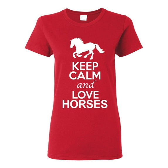 Ladies Keep Calm And Love Horses Animal Lover DT T-Shirt Tee