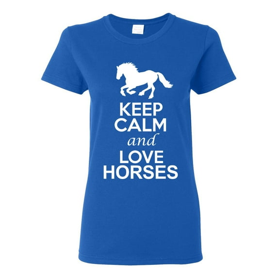 Ladies Keep Calm And Love Horses Animal Lover DT T-Shirt Tee
