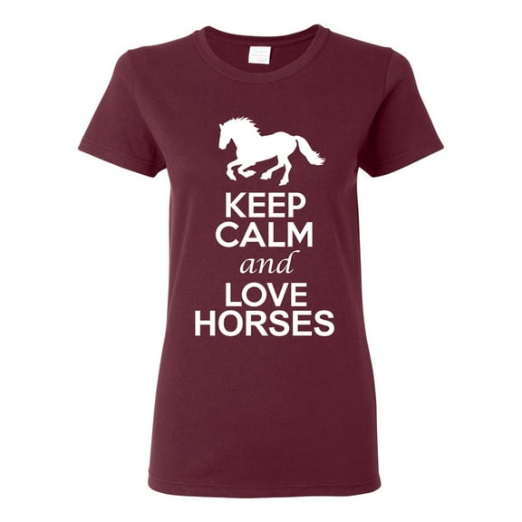 Ladies Keep Calm And Love Horses Animal Lover DT T-Shirt Tee