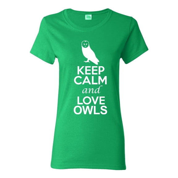 Ladies Keep Calm And Love Owls Animal Bird Lover DT T-Shirt Tee
