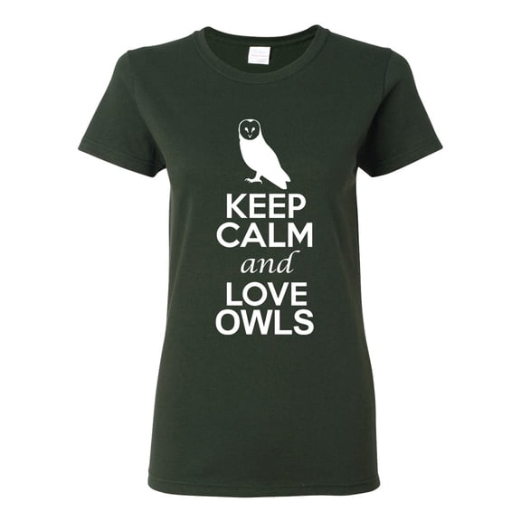 Ladies Keep Calm And Love Owls Animal Bird Lover DT T-Shirt Tee