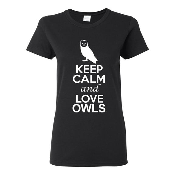 Ladies Keep Calm And Love Owls Animal Bird Lover DT T-Shirt Tee