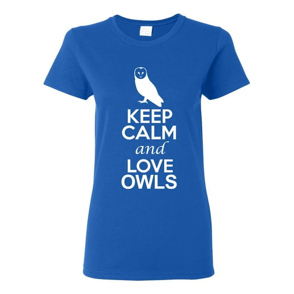 Ladies Keep Calm And Love Owls Animal Bird Lover DT T-Shirt Tee