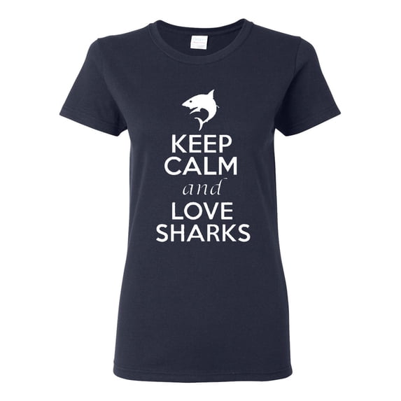 Ladies Keep Calm And Love Sharks T-Shirt Tee