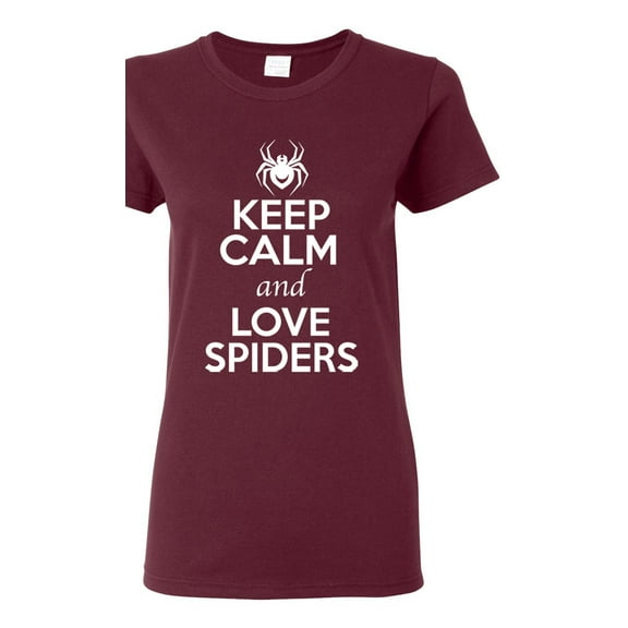 Ladies Keep Calm And Love Spiders Web Insects Lover T-Shirt Tee