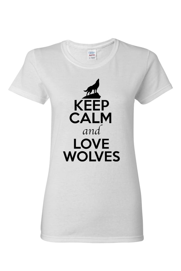 Ladies Keep Calm And Love Wolves Wolf Animal Lover T-Shirt Tee
