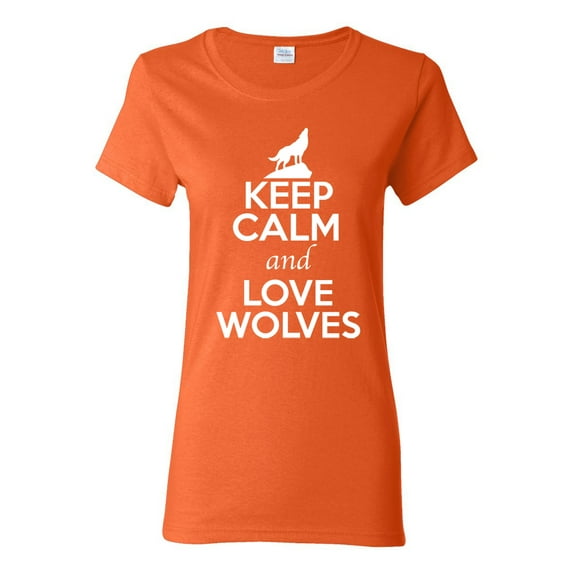 Ladies Keep Calm And Love Wolves Wolf Animal Lover T-Shirt Tee