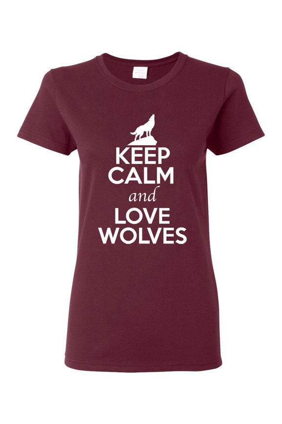 Ladies Keep Calm And Love Wolves Wolf Animal Lover T-Shirt Tee