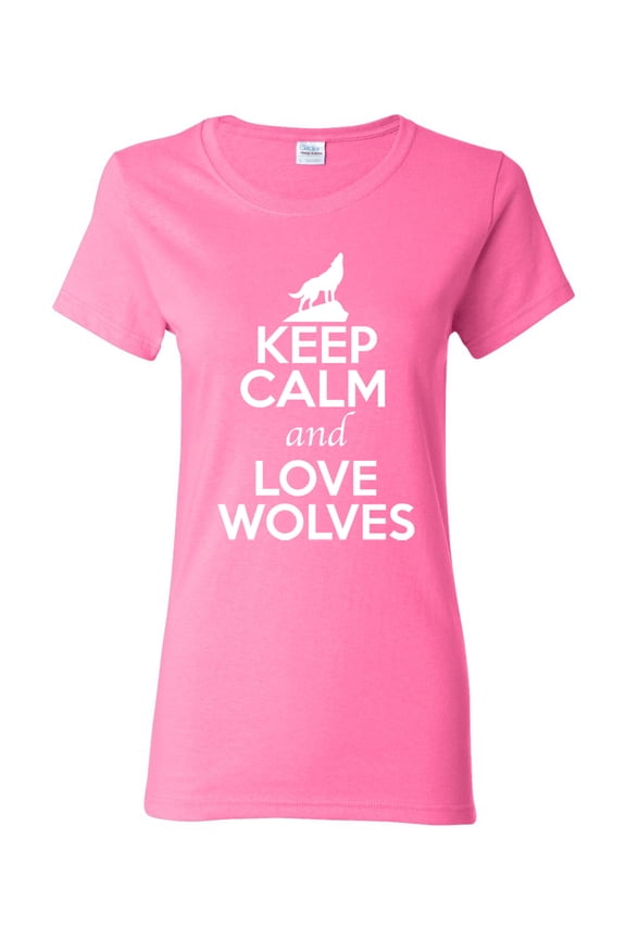 Ladies Keep Calm And Love Wolves Wolf Animal Lover T-Shirt Tee