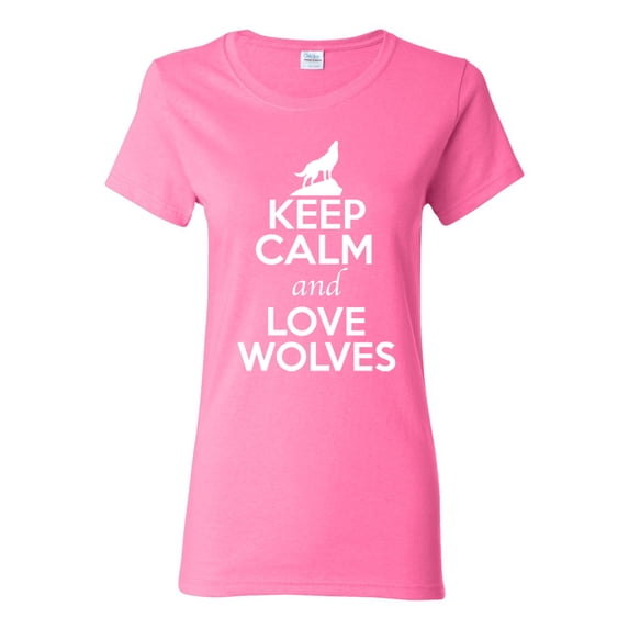 Ladies Keep Calm And Love Wolves Wolf Animal Lover T-Shirt Tee